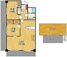 レイブリック若園 2LDKの間取図画像