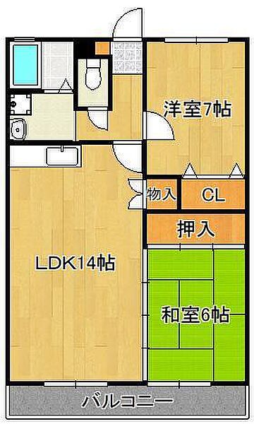 エルスール湯川　参番館 ｜福岡県北九州市小倉南区湯川新町3丁目(賃貸マンション2LDK・1階・58.59㎡)の写真 その2