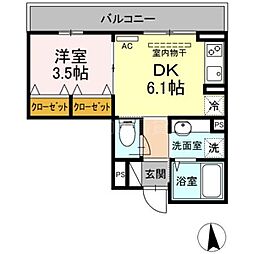 セジュール東糀谷 3階1DKの間取り