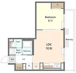 シーズンフラッツ大森西 1LDKの間取図画像