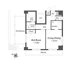 ニューシティアパートメンツ久が原 1DKの間取図画像