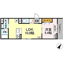 セレスティア下丸子 1LDKの間取図画像