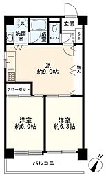 ラポール貝塚 2DKの間取図画像