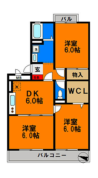 パンプキンハウス 106｜千葉県千葉市中央区塩田町(賃貸アパート3DK・1階・56.25㎡)の写真 その3