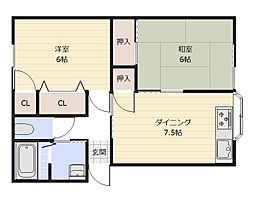 冨永アパート 2DKの間取図画像
