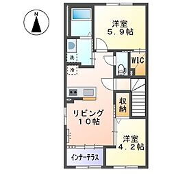 (仮）鏡新築アパートＡ棟 2階2LDKの間取り