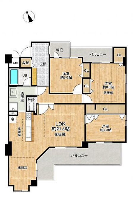 2面バルコニーで陽当たり・風通し良好なお部屋です!