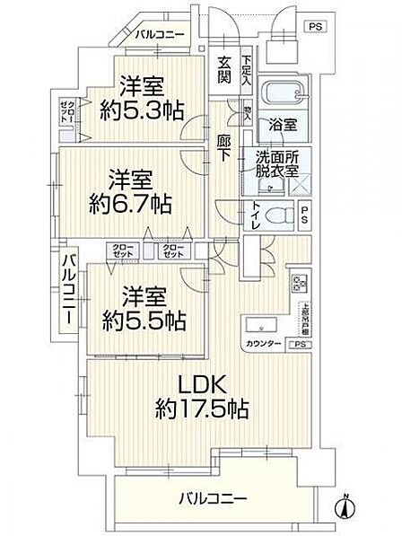 LDK17.5帖と広々しています。どなた様でも暮らしやすい3LDK!