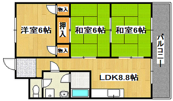 兵庫県加古川市別府町別府(賃貸マンション3DK・3階・55.25㎡)の写真 その2