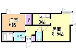 ベル-エアー山の手 1LDKの間取図画像