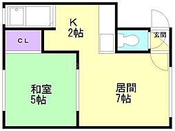 五条マンションB 1LDKの間取図画像