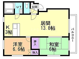 エレガンス47 2LDKの間取図画像