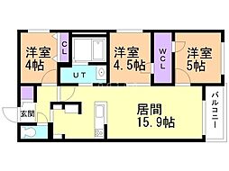 札幌市営東西線 宮の沢駅 徒歩9分の賃貸マンション 1階3LDKの間取り