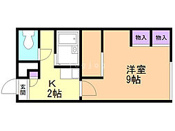 レオパレスラッキーヒル花和 1Kの間取図画像