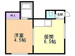 グランドール八軒B 1DKの間取図画像