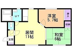 Kハイム星置A 2LDKの間取図画像