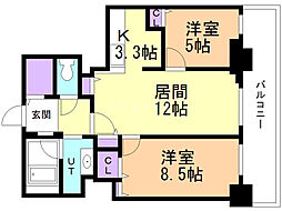 プレミスト琴似スカイクロスタワー 2LDKの間取図画像