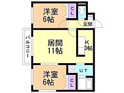 ミルスリール西野 2LDKの間取図画像