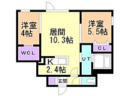 Bellissimo西町 2LDKの間取図画像