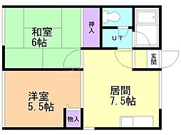 シティハイムドエール 2DKの間取図画像