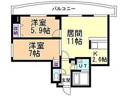 メゾン西宮の沢61 2LDKの間取図画像