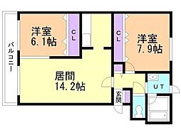 プランドール西野 2LDKの間取図画像