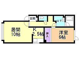 コーポ森 1LDKの間取図画像