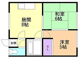 理寛寺八条マンション 2LDKの間取図画像