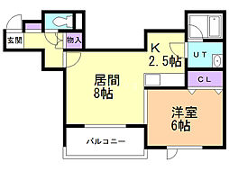 ハイムテイネ1・2 1LDKの間取図画像