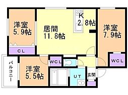 ポルトボヌール 3LDKの間取図画像