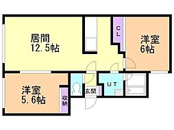 宮の沢2条館 2LDKの間取図画像