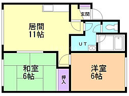 プレザントKハイツ3号棟 2LDKの間取図画像