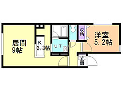 カサ・ロッソ西町 1LDKの間取図画像