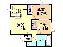 シティハイム西宮の沢B 2LDKの間取図画像