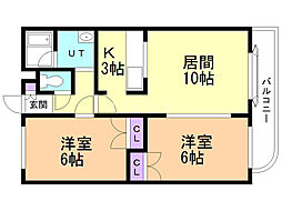 コンチネンタル山の手7 2LDKの間取図画像