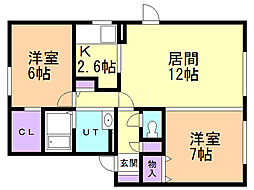 ソレイユB 2LDKの間取図画像