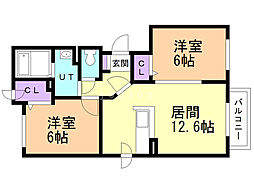 ソレイユ西町B 2LDKの間取図画像