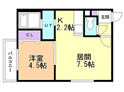 アンシャンテ琴似 1LDKの間取図画像