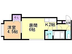 サンハイツルナ 1LDKの間取図画像