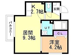 ソレイユ発寒南 1LDKの間取図画像