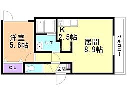札幌市西区西野一条7丁目アパート 1LDKの間取図画像