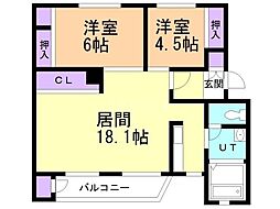 西野ハイツC棟 2LDKの間取図画像