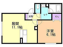 美しい山の手 1LDKの間取図画像