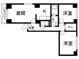 クレスト海岸通り 2LDKの間取図画像