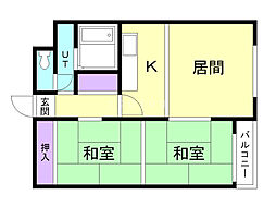 サン山の手 2LDKの間取図画像