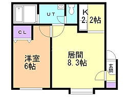 ペパーミント 1LDKの間取図画像