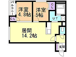 アルファ山の手南 2LDKの間取図画像