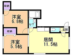 クレスト東山 2LDKの間取図画像