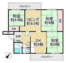 フラワリータウン志紀B棟 3LDKの間取図画像