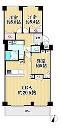 ルネ枚方南棟 3LDKの間取図画像